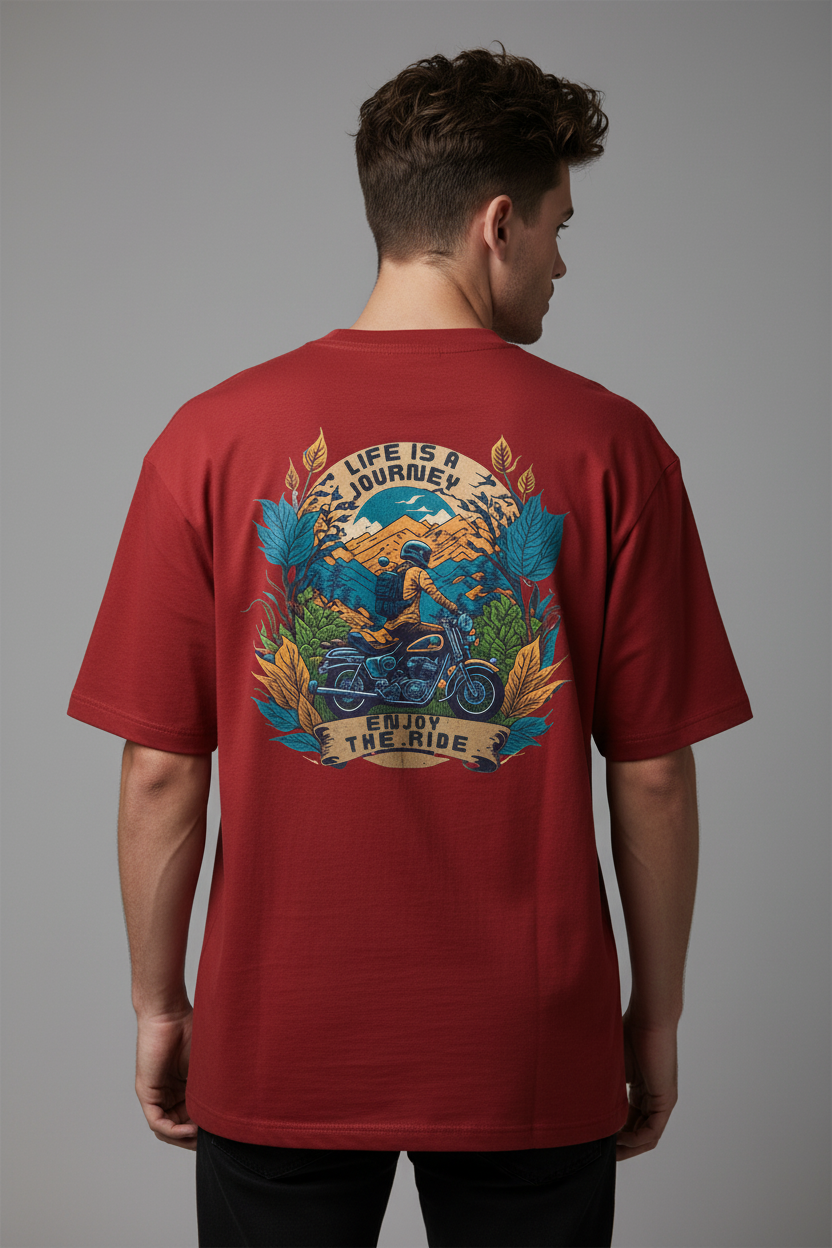 JenaKart ENJOY THE RIDE™ Oversized Unisex Biker Graphic T-Shirt