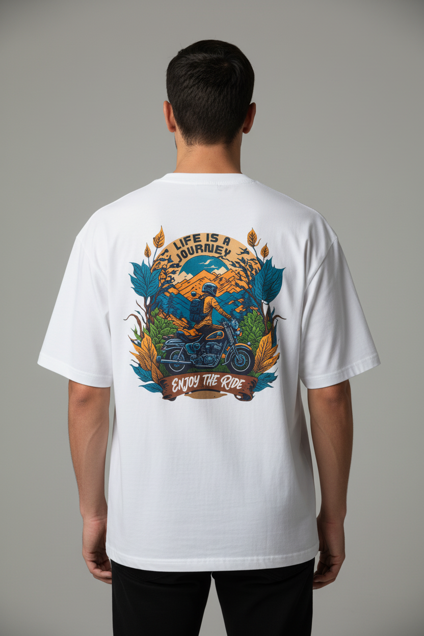 JenaKart ENJOY THE RIDE™ Oversized Unisex Biker Graphic T-Shirt