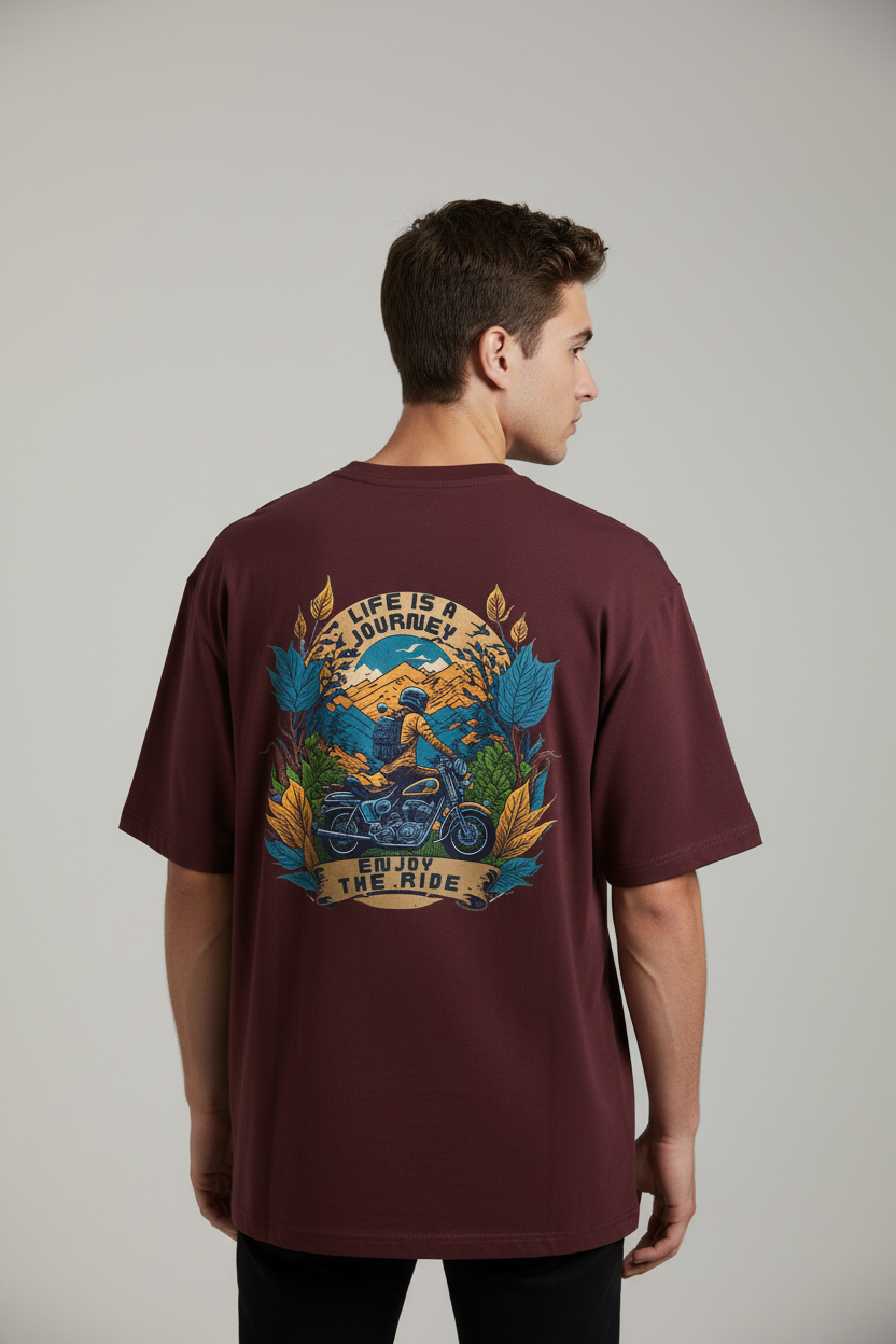 JenaKart ENJOY THE RIDE™ Oversized Unisex Biker Graphic T-Shirt