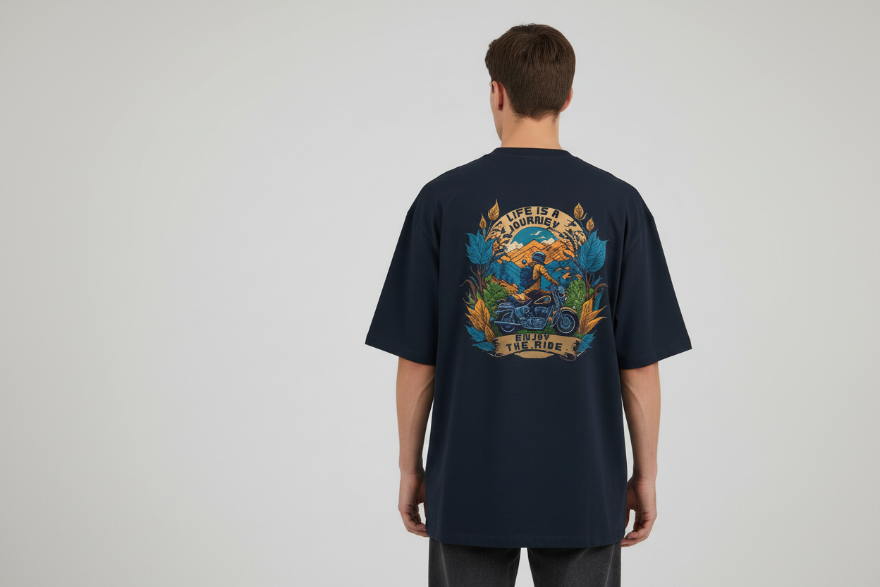 JenaKart ENJOY THE RIDE™ Oversized Unisex Biker Graphic T-Shirt