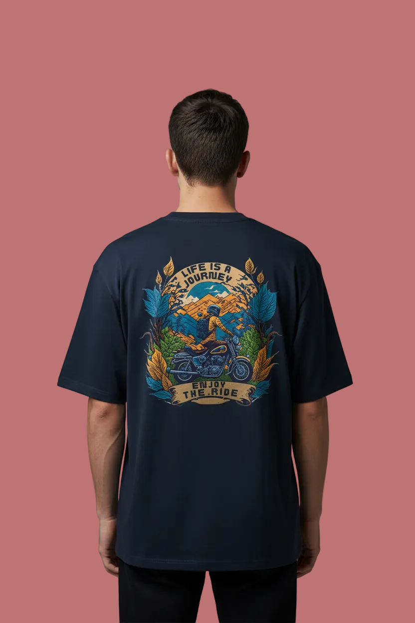 JenaKart ENJOY THE RIDE™ Oversized Unisex Biker Graphic T-Shirt
