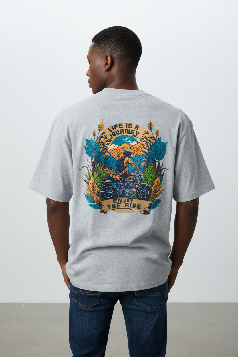 JenaKart ENJOY THE RIDE™ Oversized Unisex Biker Graphic T-Shirt