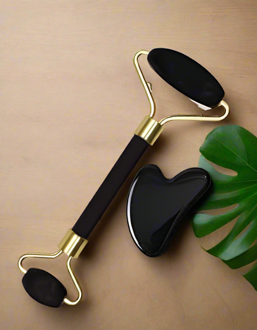 Obsidian Jade Facial Roller Obsidian Jade Facial Roller & Gua Sha Set 100% Natural Source Massager